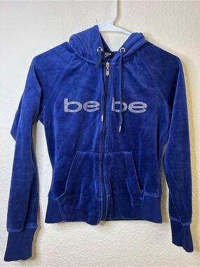 bebe Royal Blue Velour Zip-Up Hoodie Y2K VTG Girlie Retro Bright Warm Light Smal